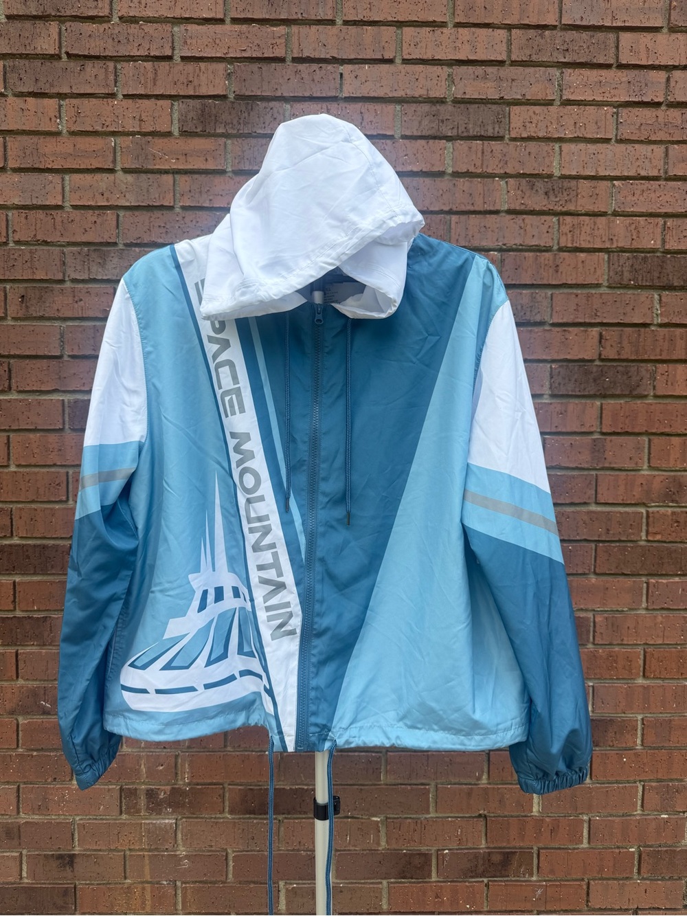 Disney Parks Space Mountain Windbreaker Jacket Hooded Teal Blue White Unisex XL